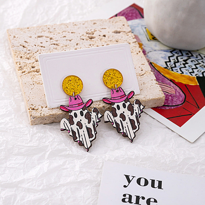 Wholesale Halloween Party Funny Bat Wooden Earrings